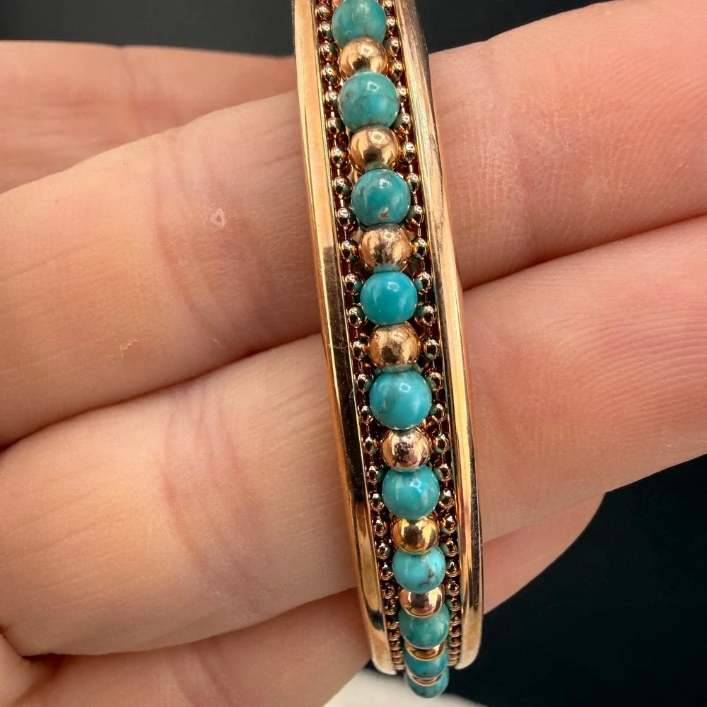 Vintage Bronze Milor Bangle Bracelet Italy Blue Rose Gold Tone  8in